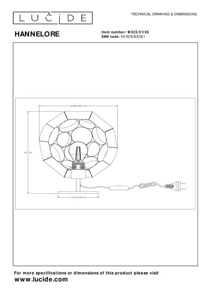 Lucide HANNELORE - Tafellamp - Ø 25 cm - 1xE27 - Zwart - technisch